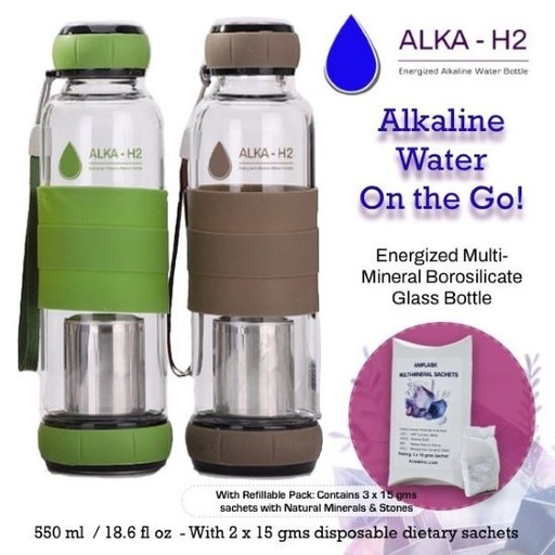ALKA H2: Energized Multi-Mineral Borosilicate Glass Bottle
